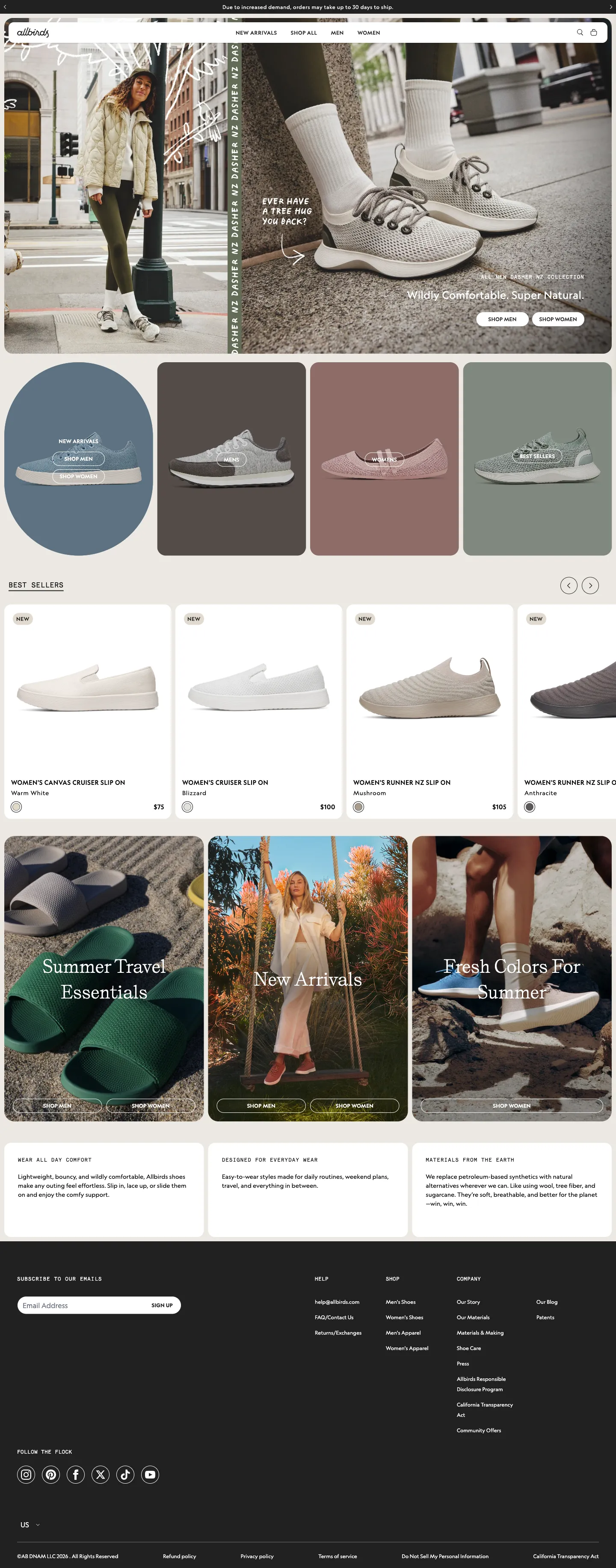 Allbirds, homepage (desktop)