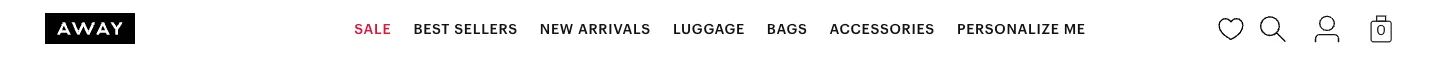 Header / navigation from Away: Built for modern travel