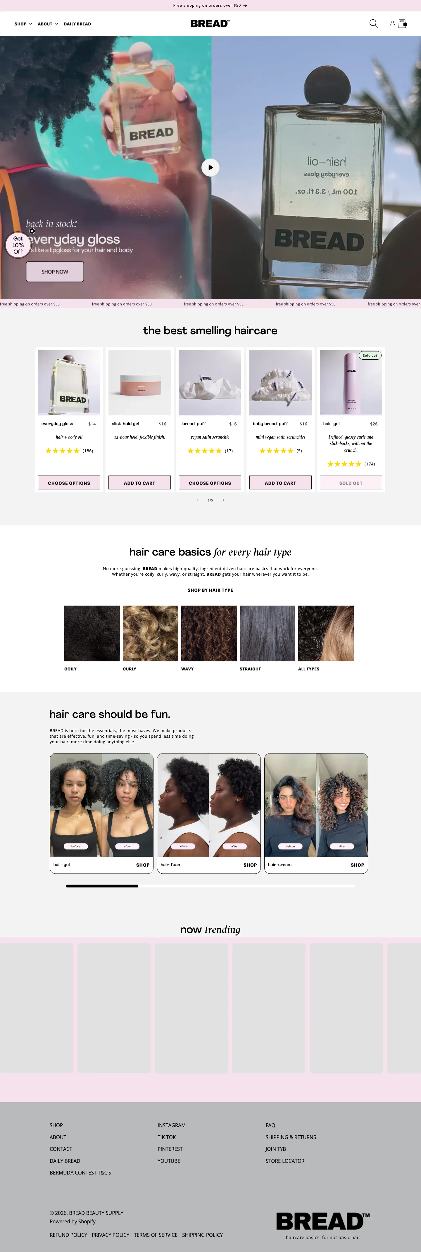 BREAD BEAUTY SUPPLY, homepage (desktop)