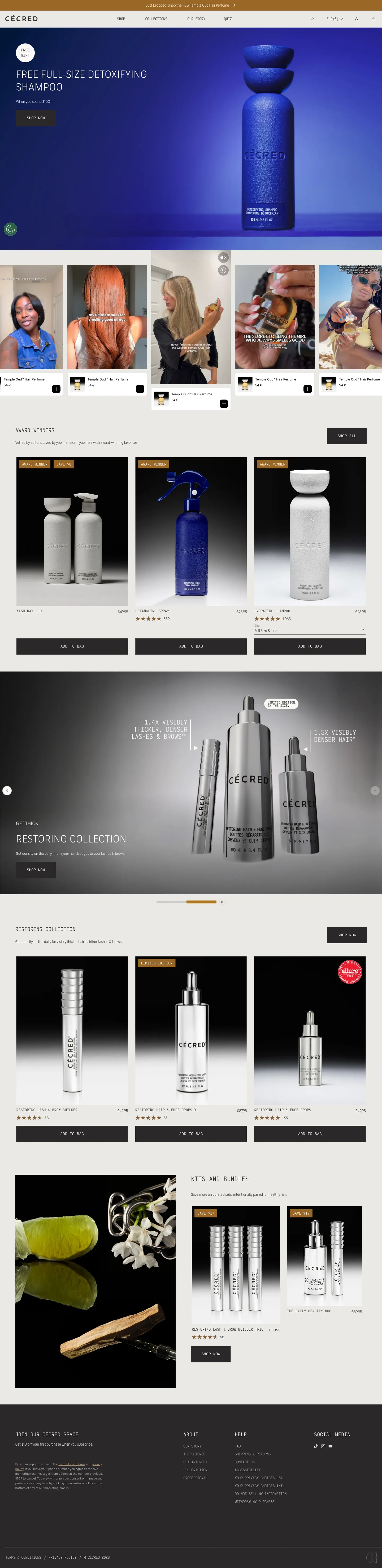 Cécred, homepage (desktop)