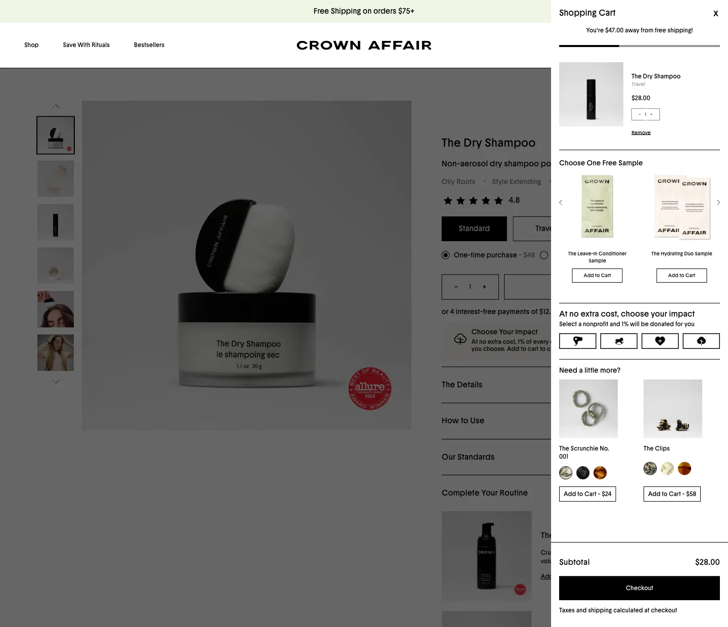 Crown Affair, cart (desktop)