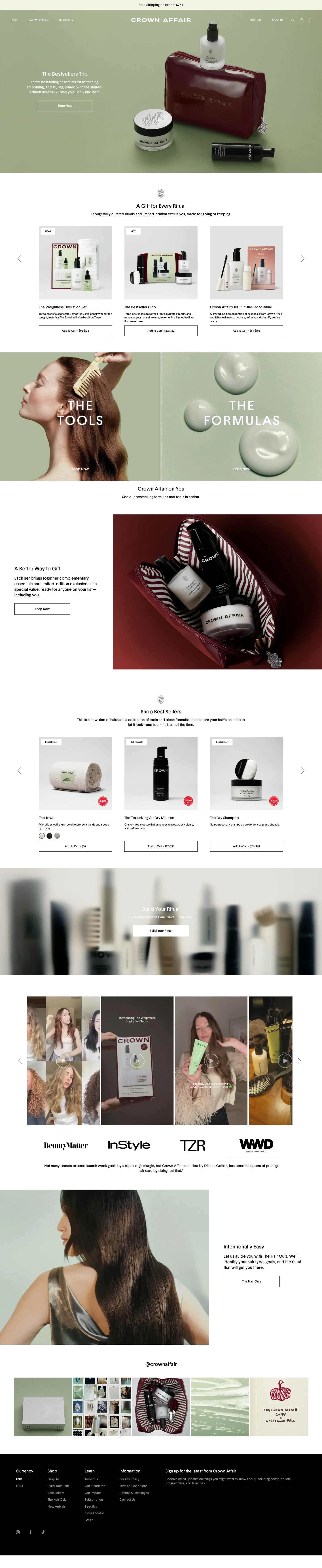 Crown Affair, homepage (desktop)