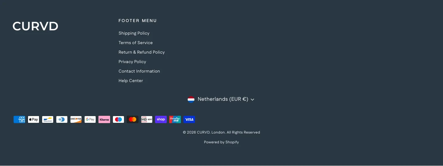 Footer menu from CURVD.
