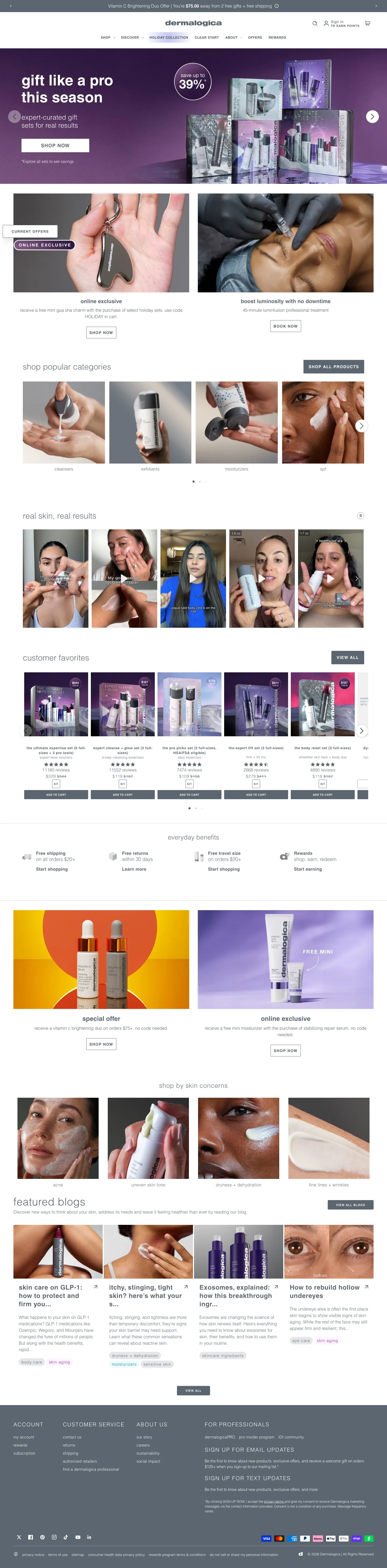 Dermalogica, homepage (desktop)