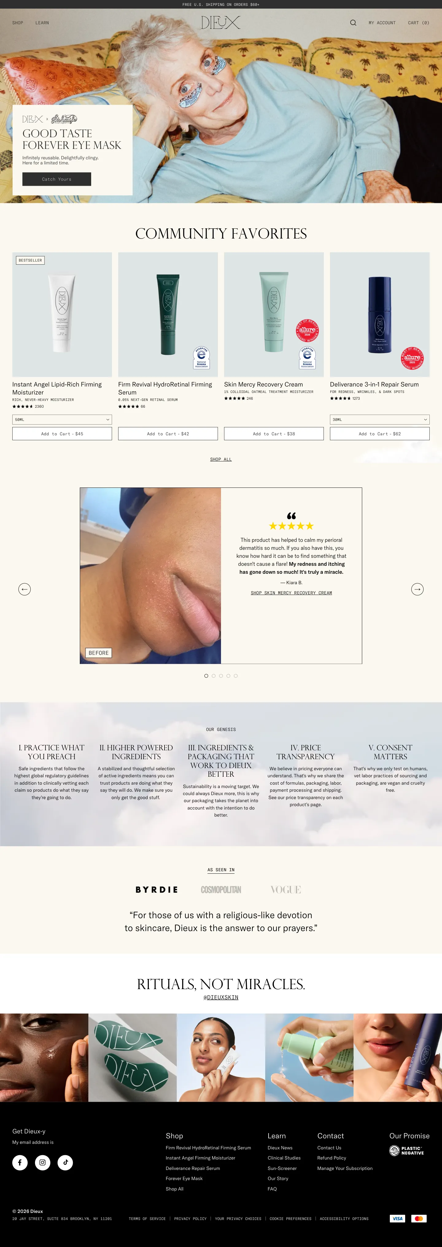 Dieux, homepage (desktop)