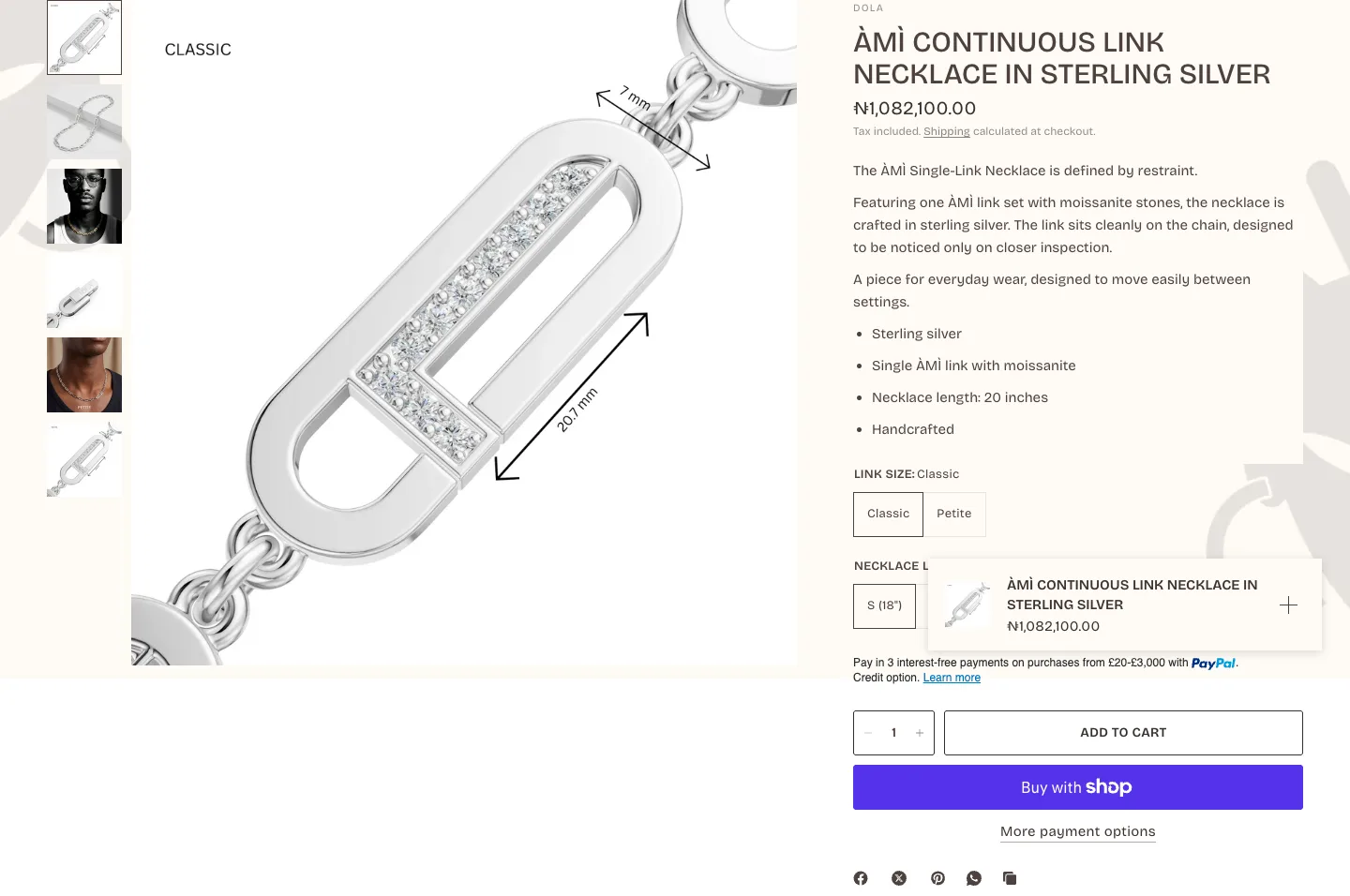 ÀMÌ Continuous Link Necklace in Sterling Silver from DOLA