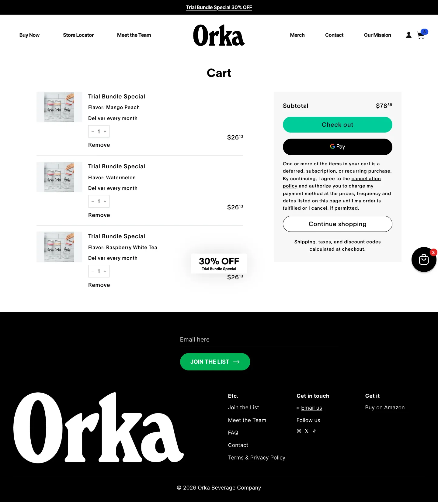 Orka Beverage Company, cart (desktop)