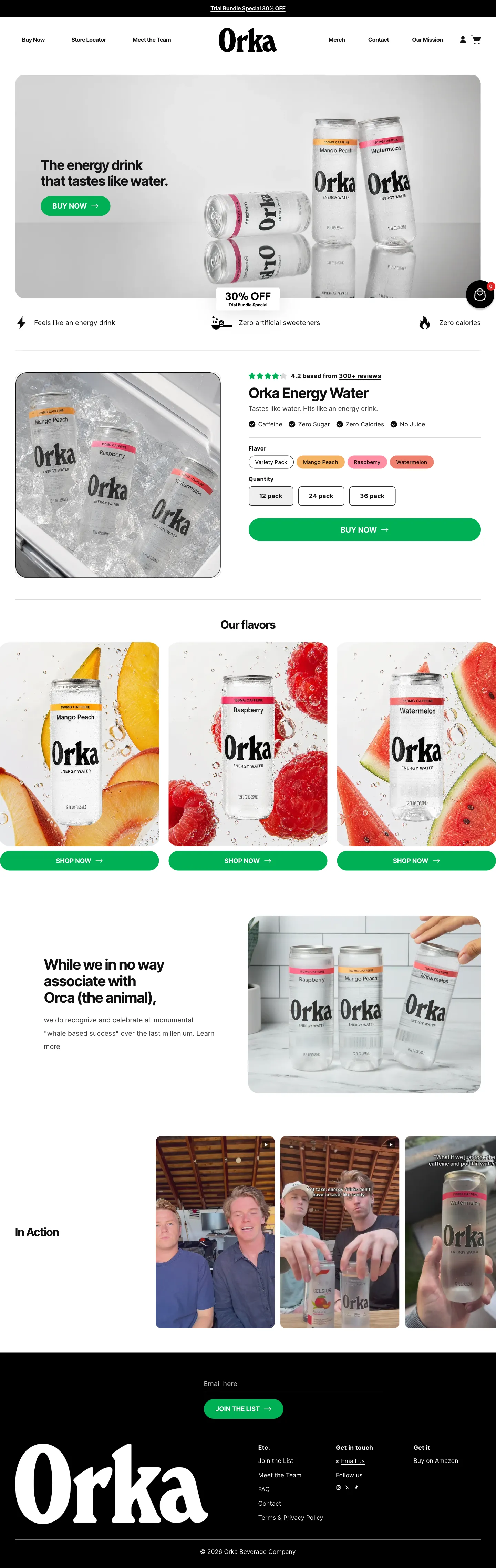 Orka Beverage Company, homepage (desktop)