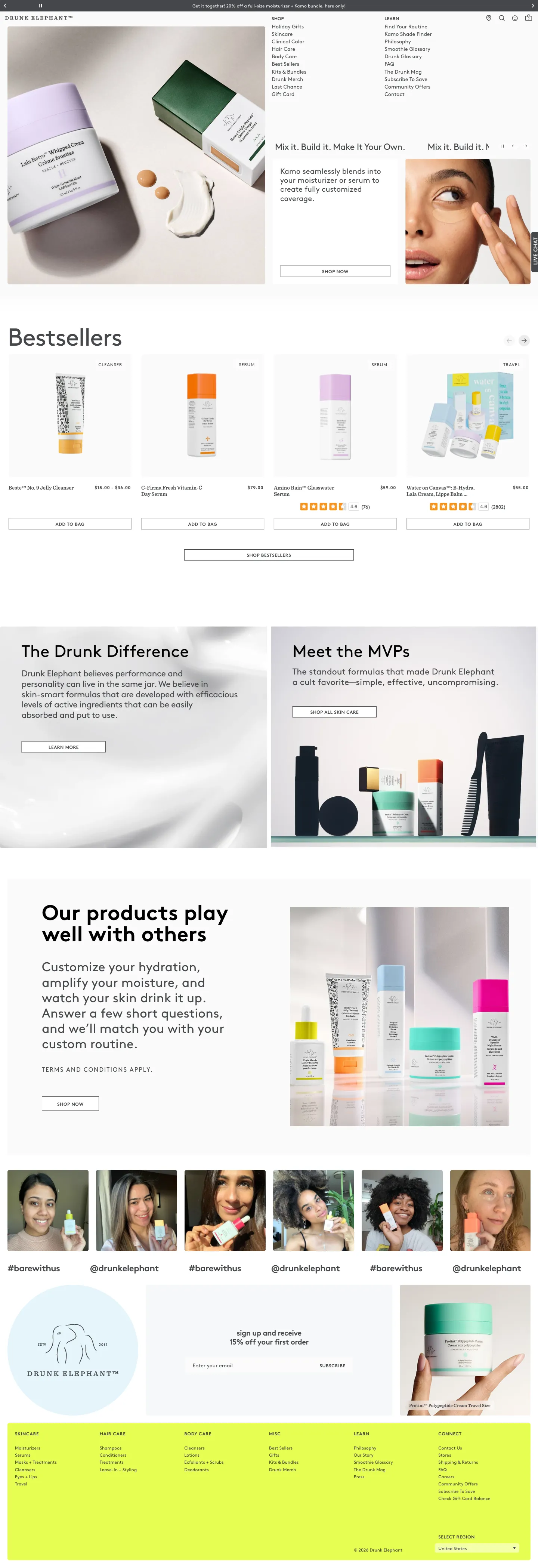 Drunk Elephant, homepage (desktop)