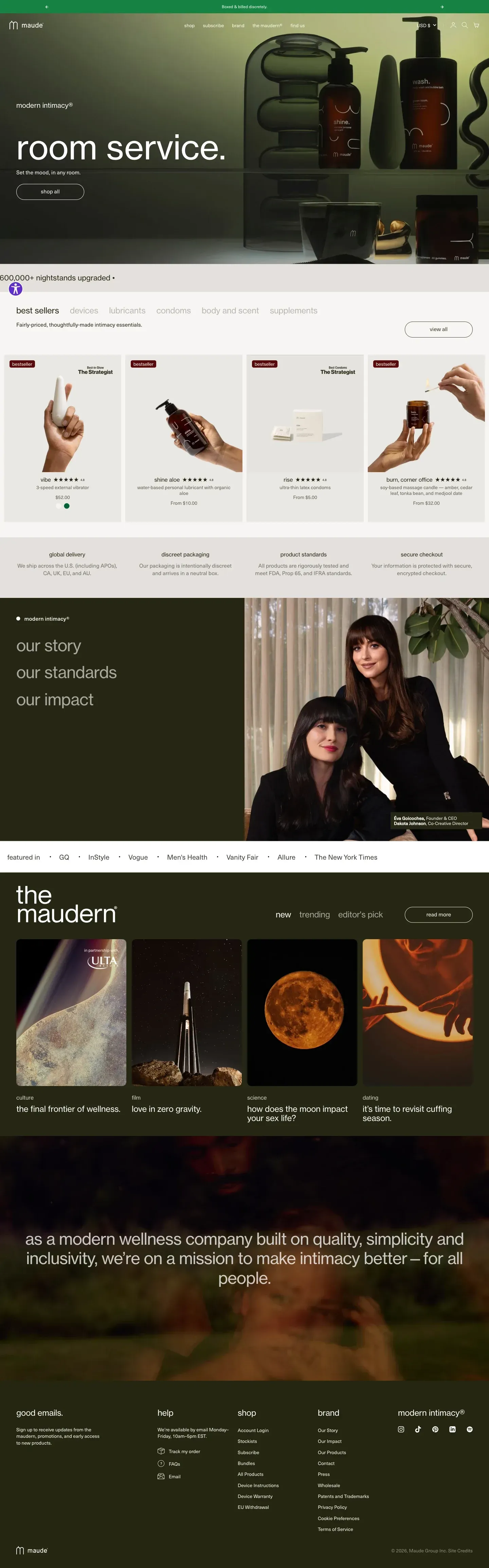 maude, homepage (desktop)