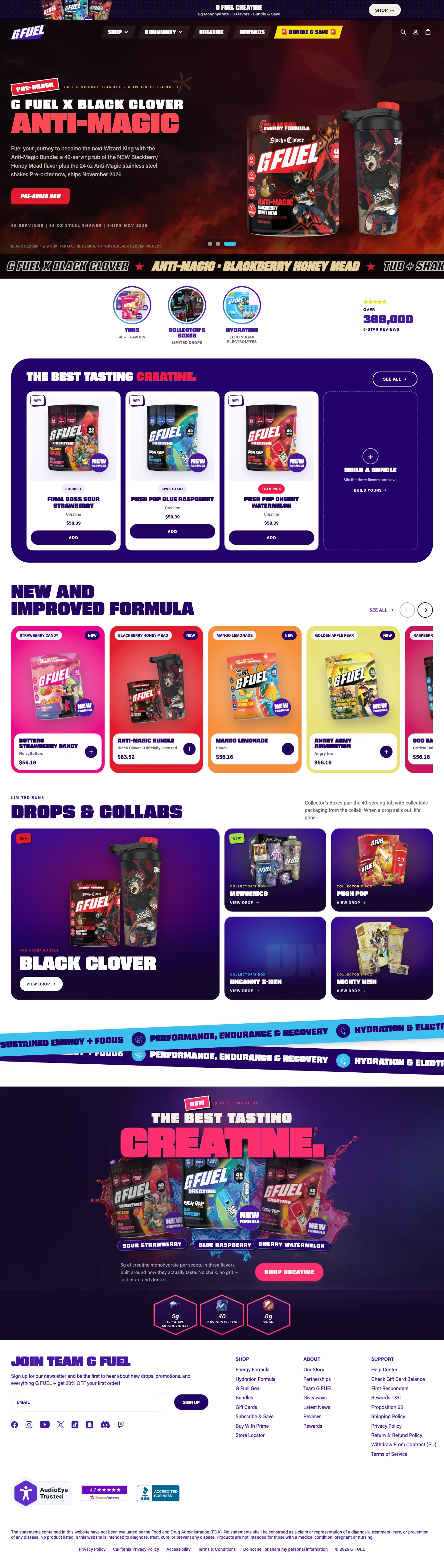 G FUEL, homepage (desktop)