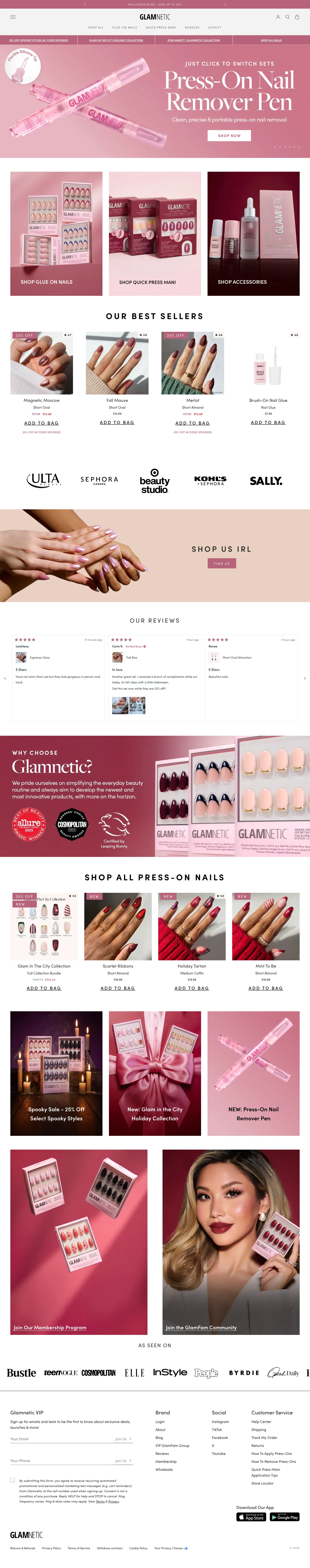 Glamnetic, homepage (desktop)