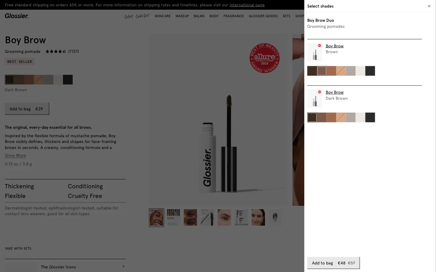 Glossier, cart (desktop)