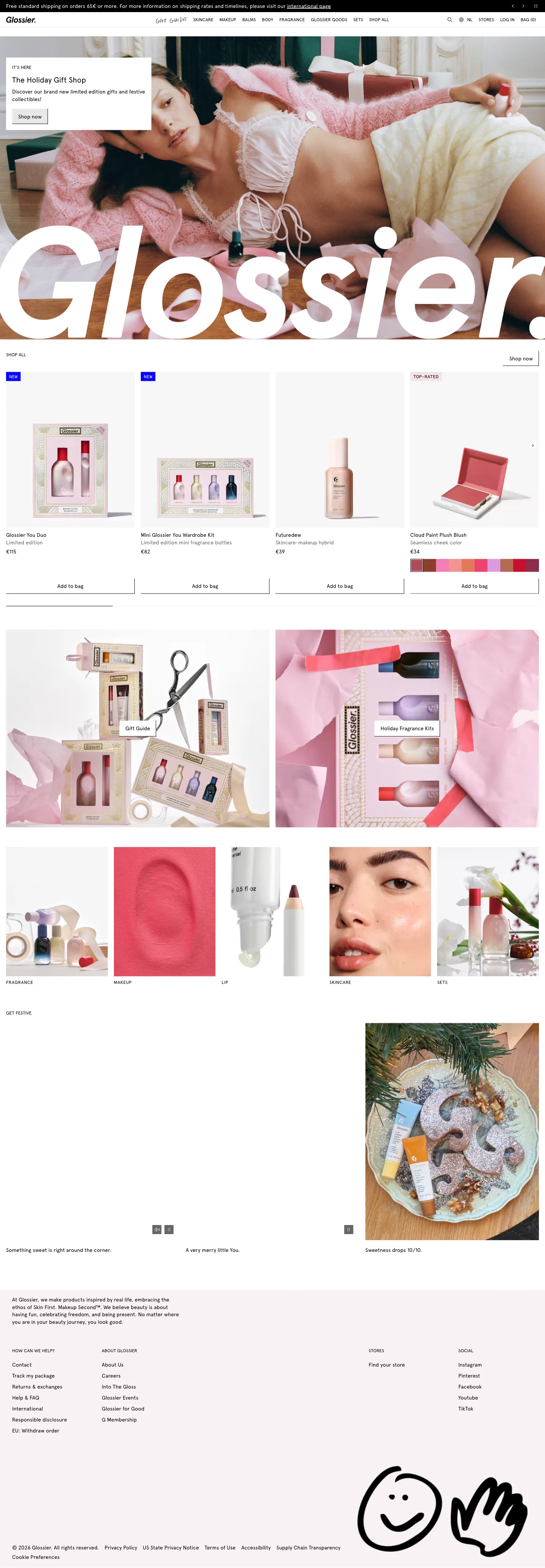 Glossier, homepage (desktop)