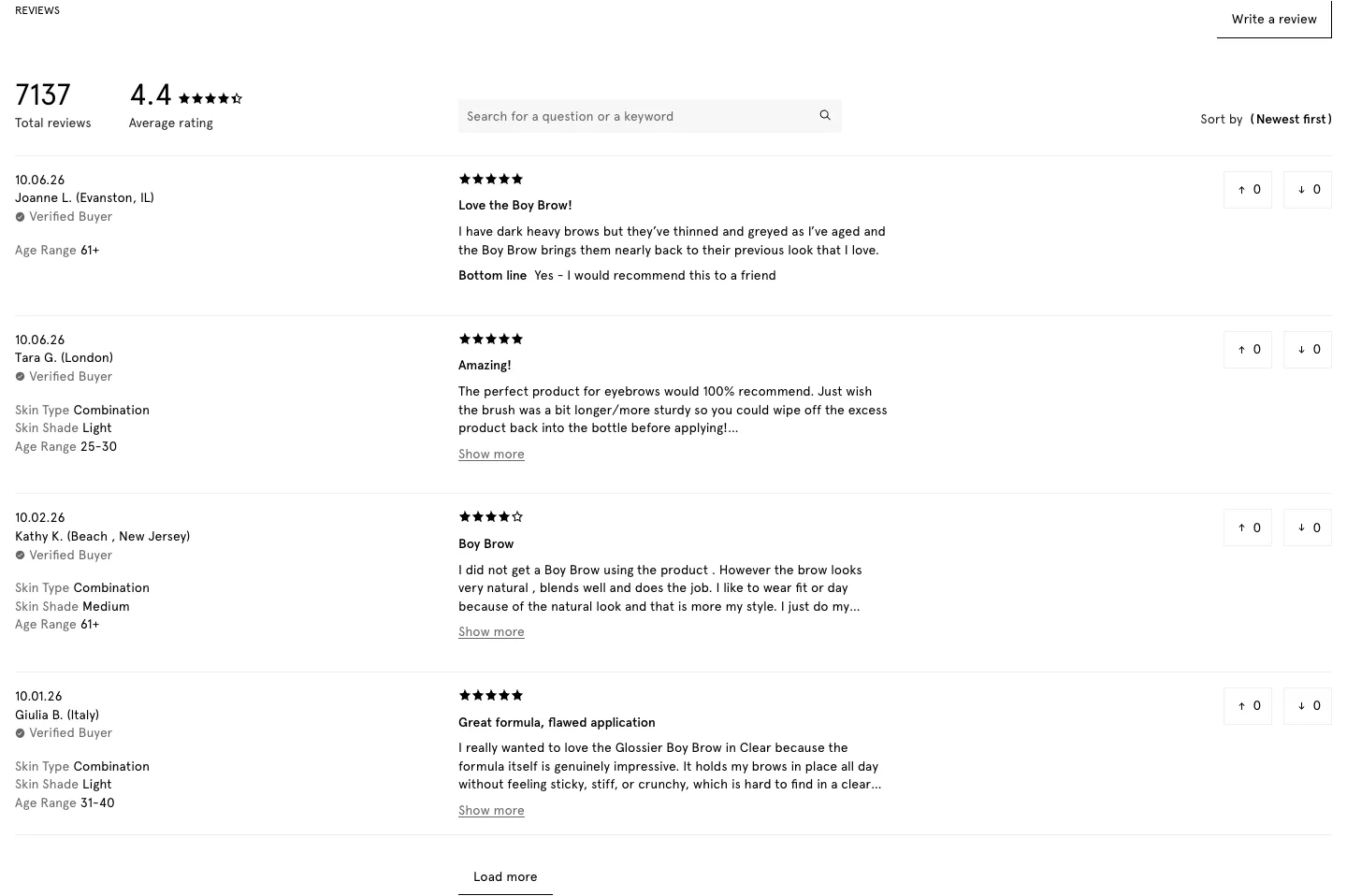 Reviews from Glossier