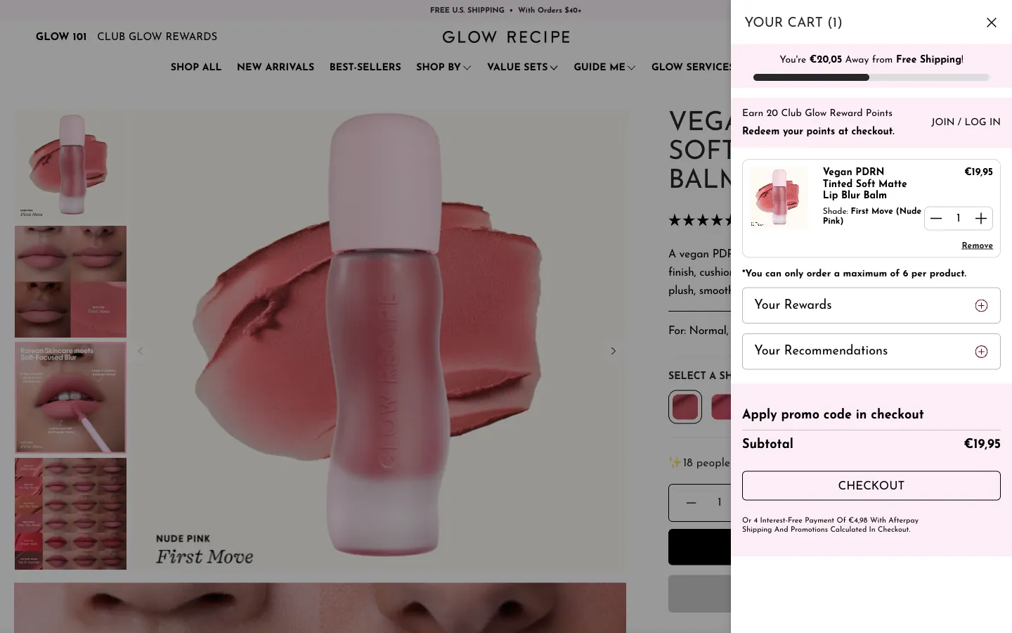 Glow Recipe, cart (desktop)