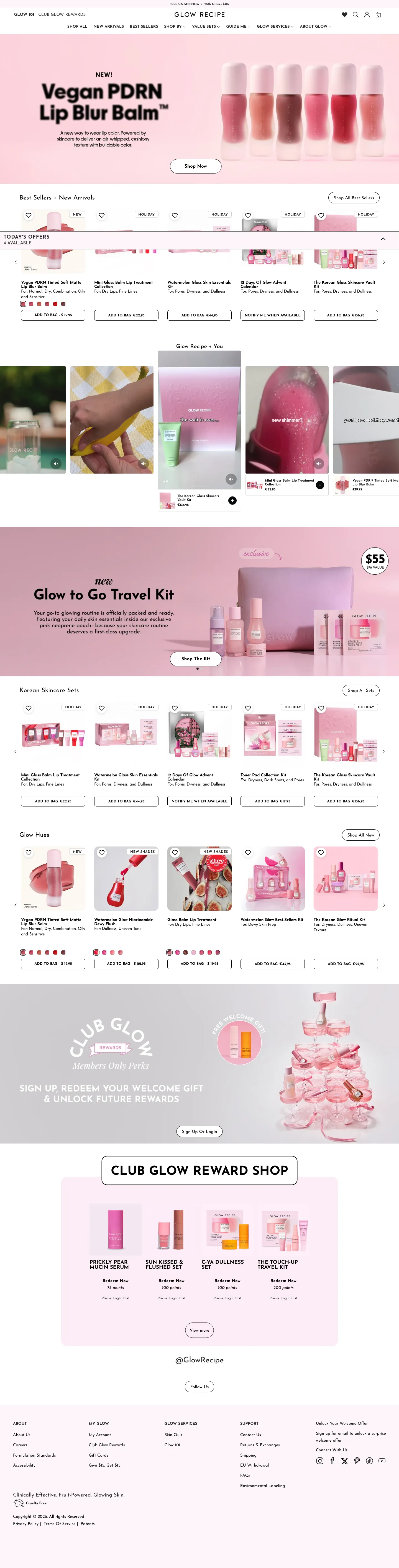 Glow Recipe, homepage (desktop)