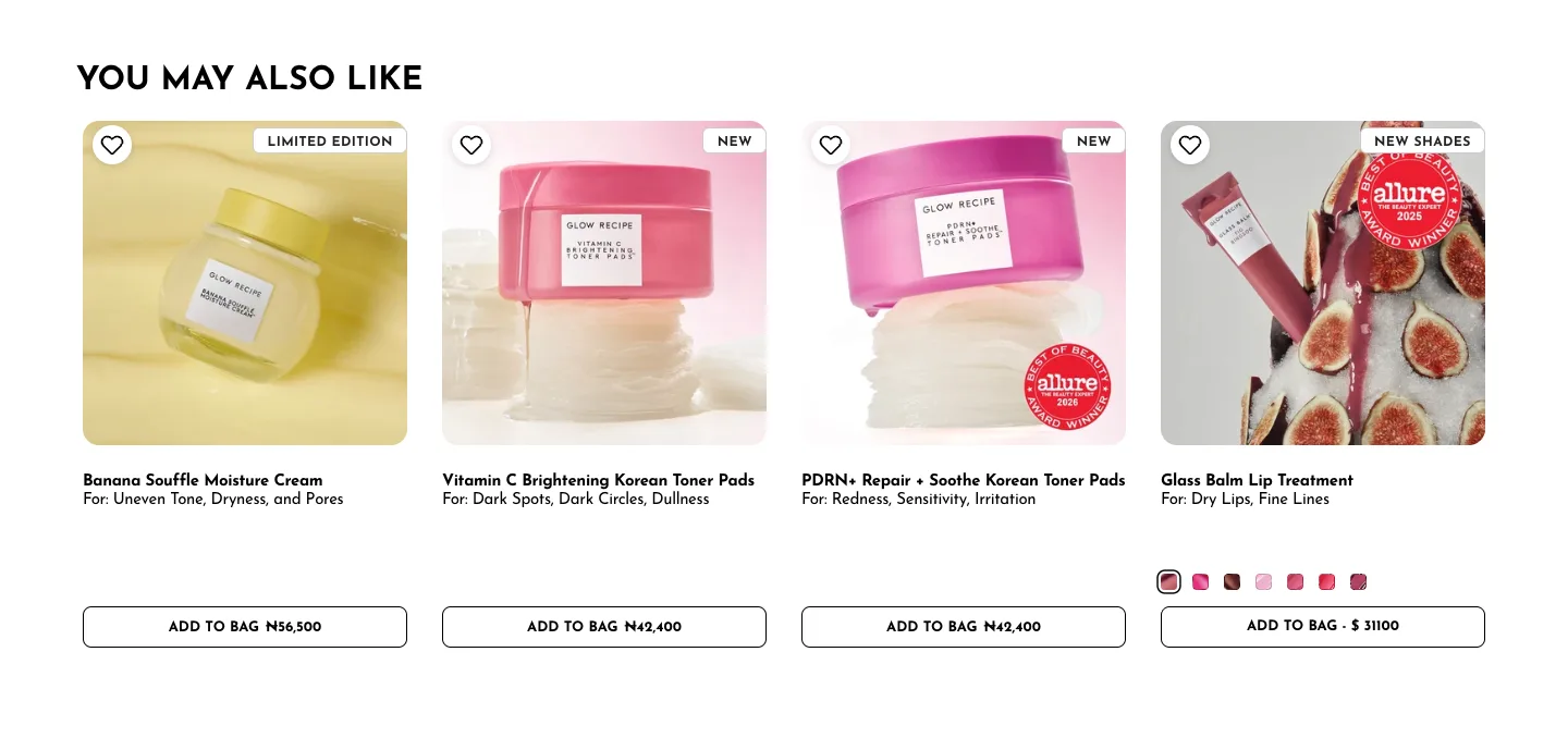 Product recommendations from Glow Recipe