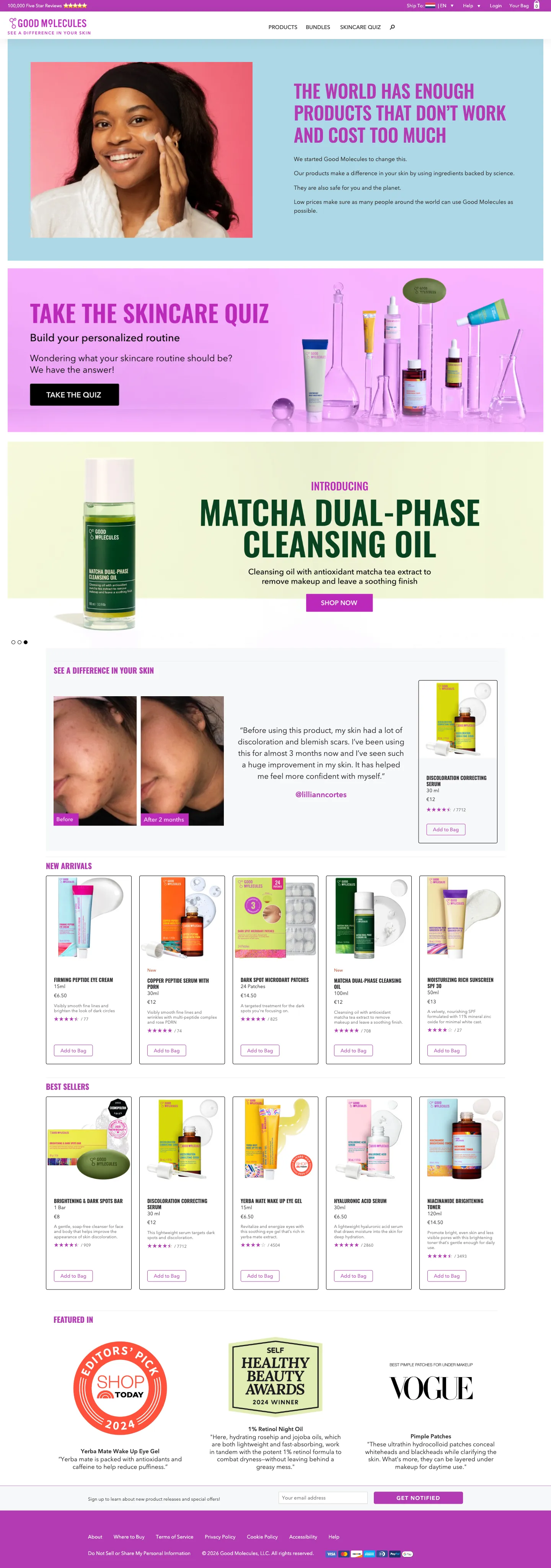 Good Molecules, homepage (desktop)