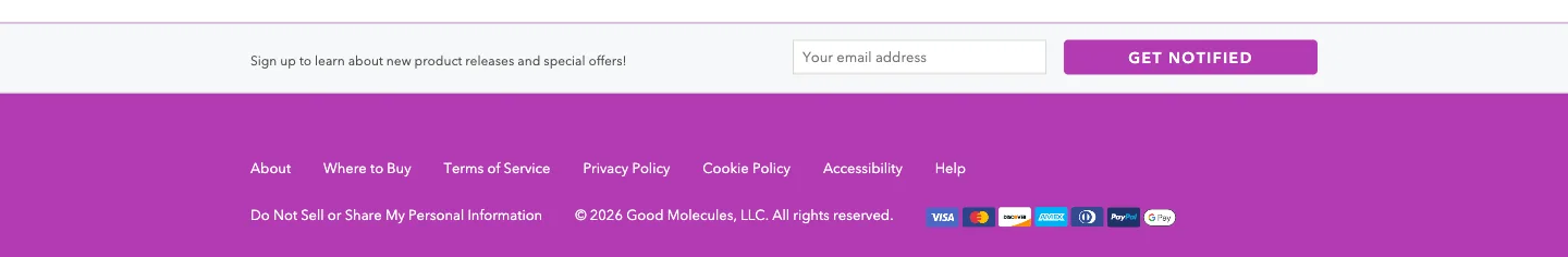 Footer with email sign-up from Good Molecules
