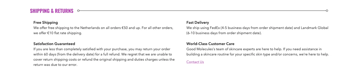 Shipping and returns from Good Molecules