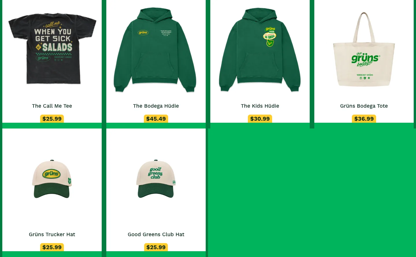 Product listing from Grüns