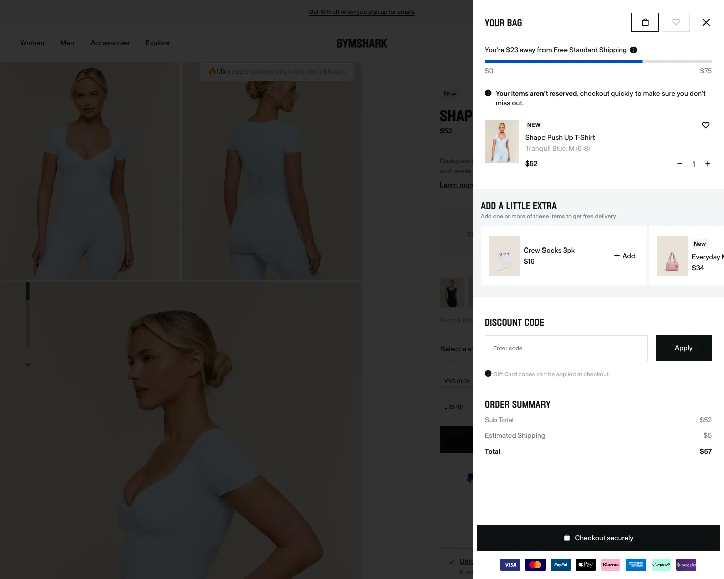Gymshark, cart (desktop)