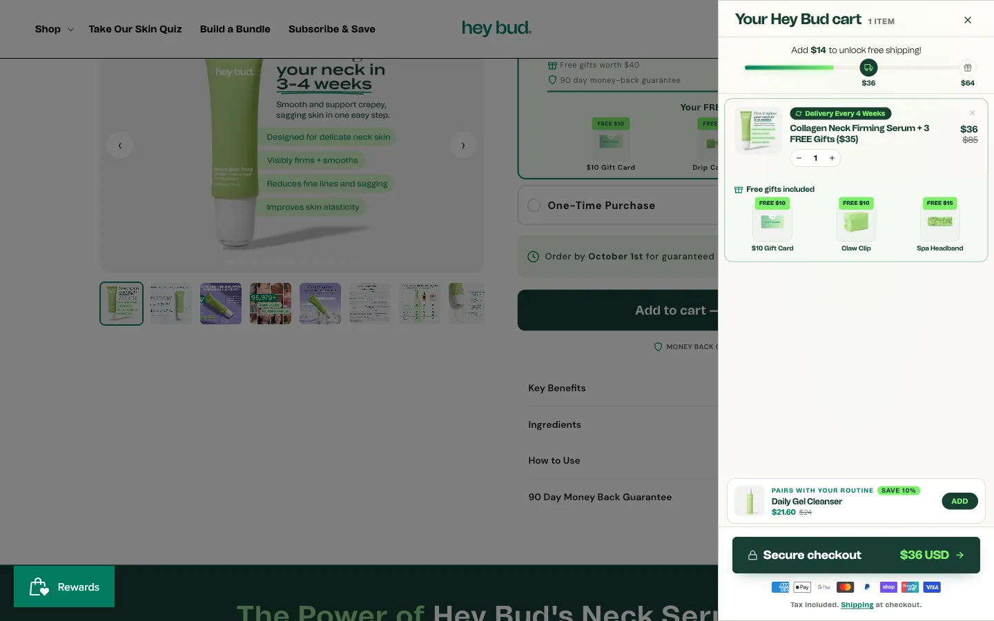 Hey Bud Skincare, cart (desktop)