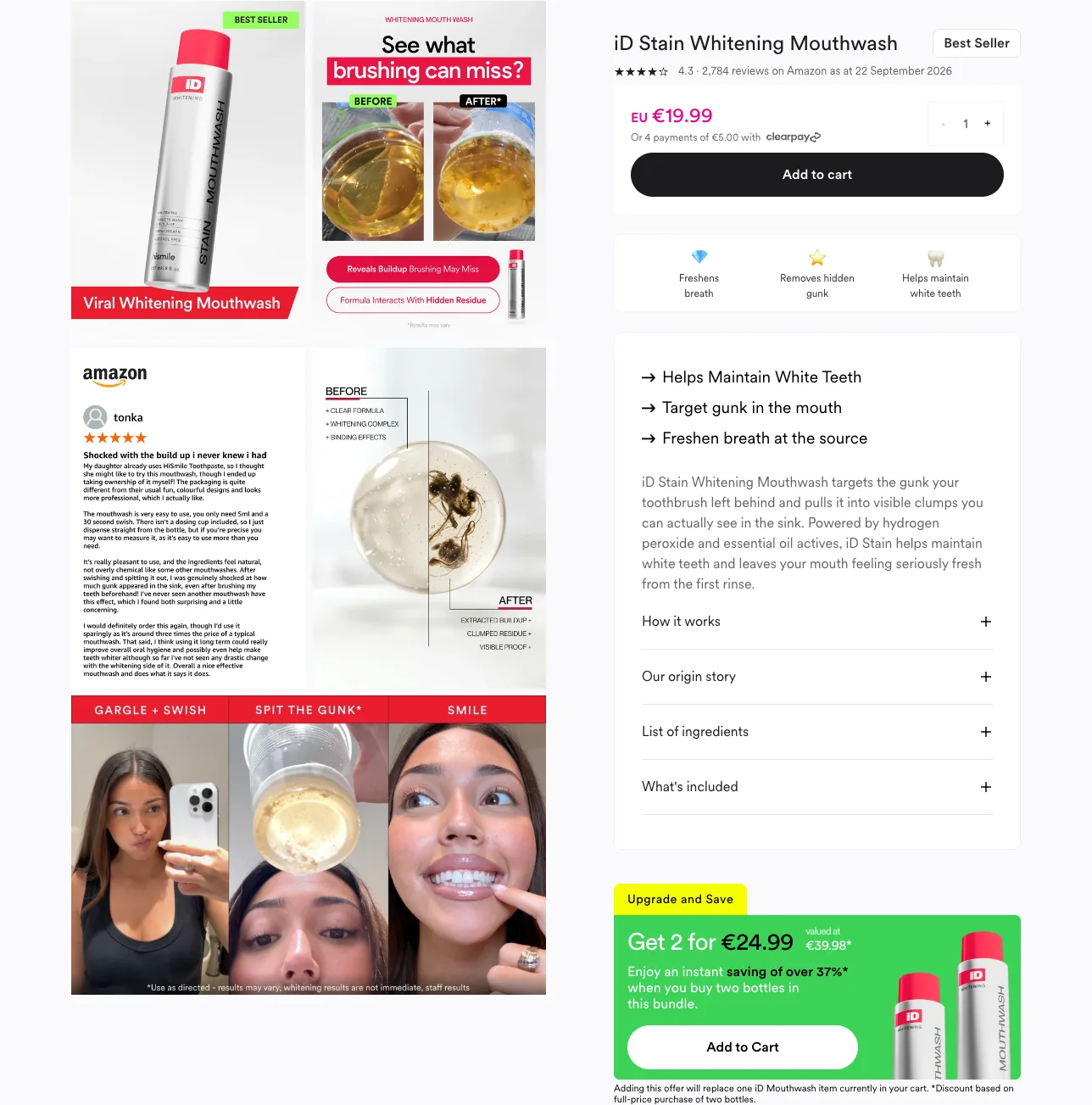 Mouthwash buy box with bundle upgrade from Hismile