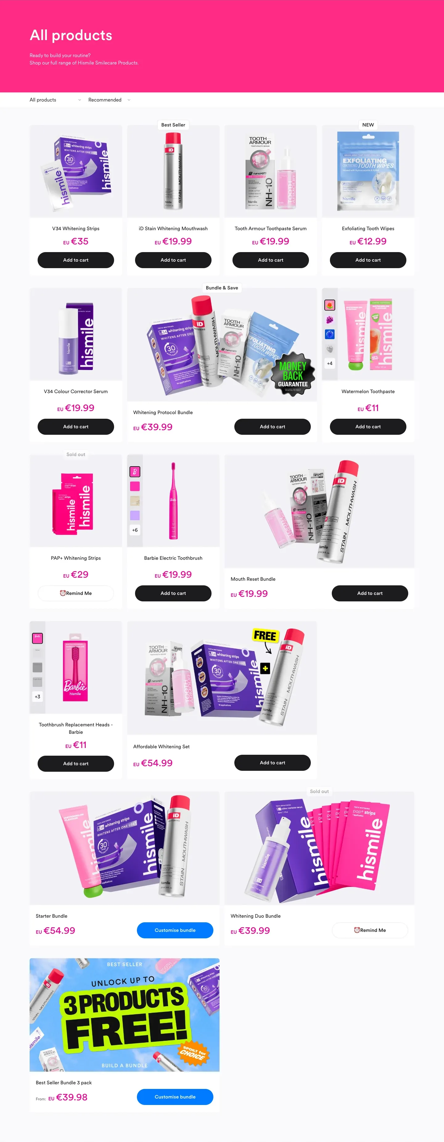 All products grid from Hismile