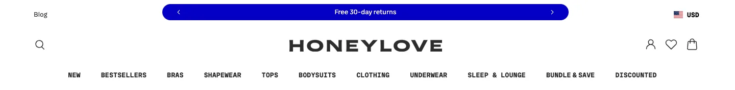 Header / navigation from Honeylove