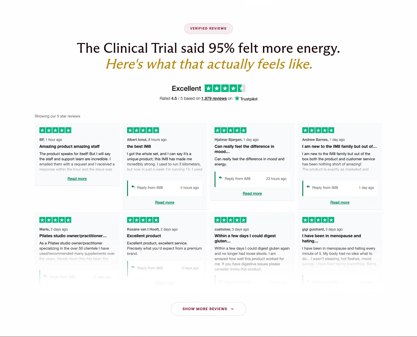 Review wall from IM8 Health