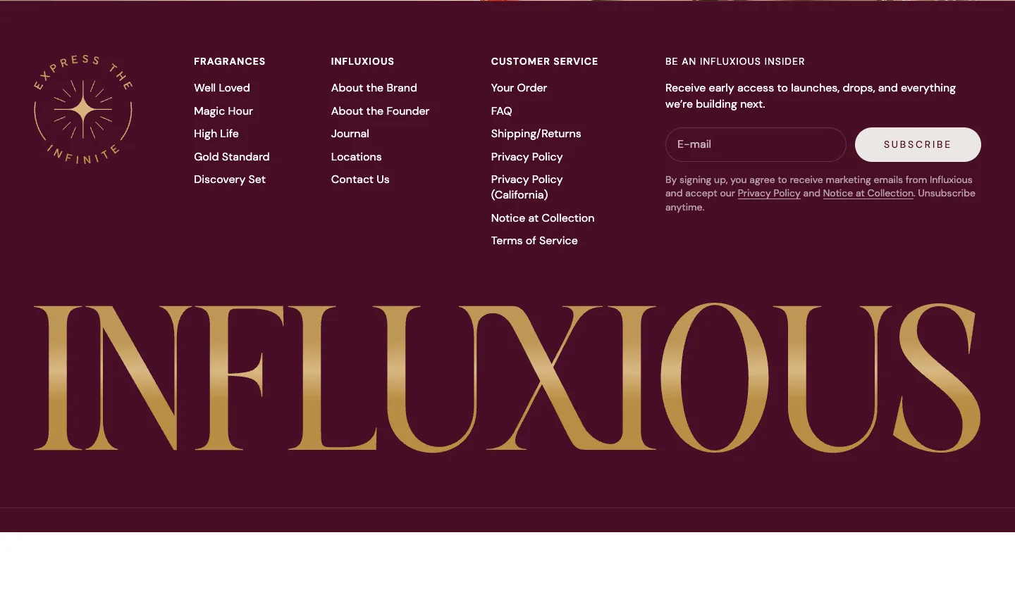 Footer from Influxious Inc