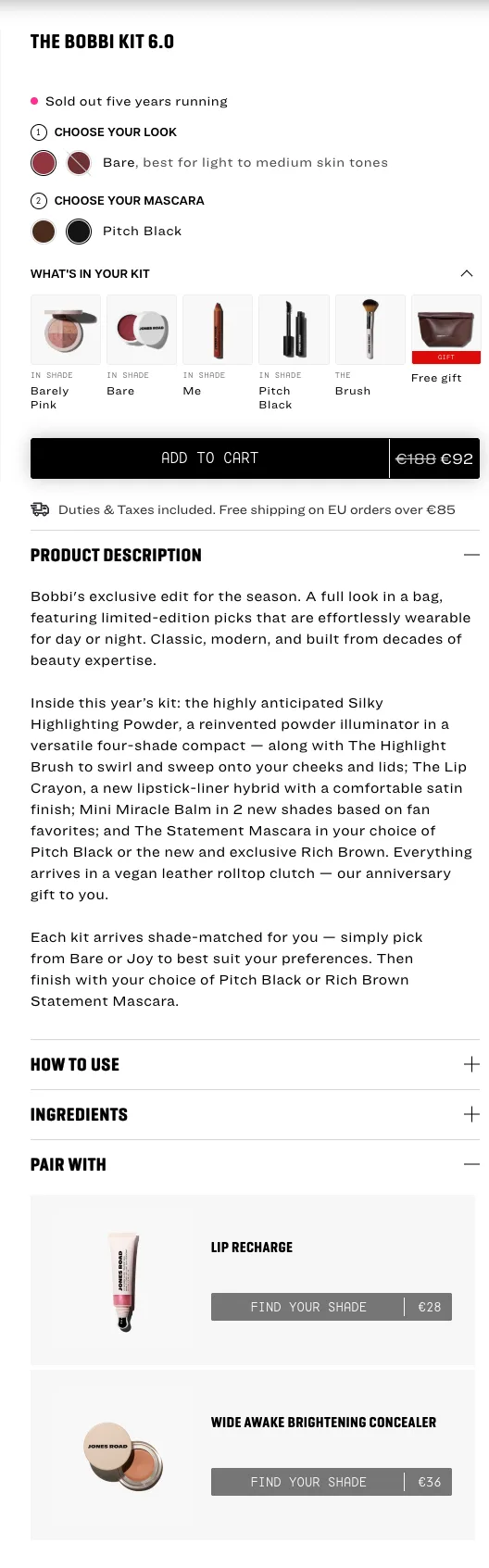 Bobbi Kit 6.0 buy box from Jones Road