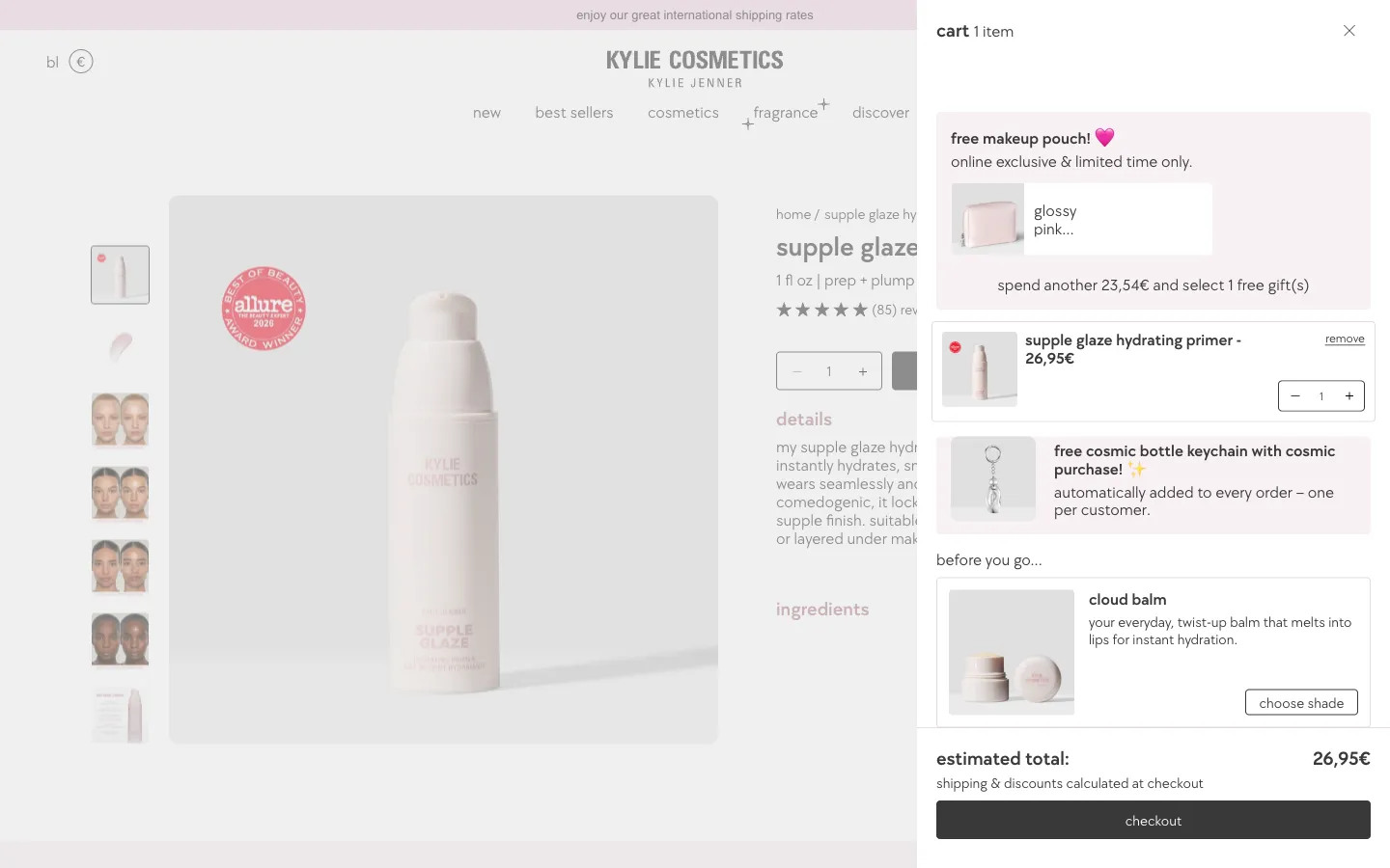 Kylie Cosmetics, cart (desktop)
