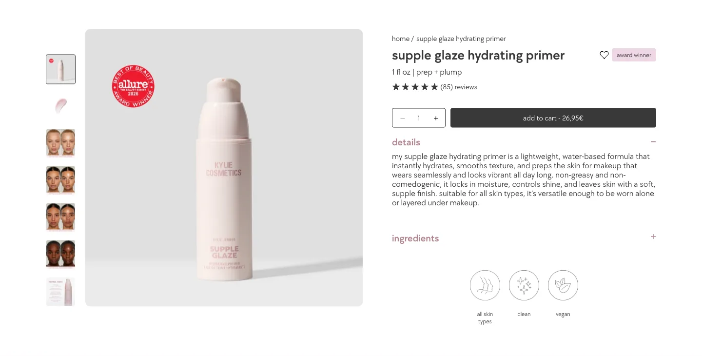 Supple Glaze primer buy box from Kylie Cosmetics