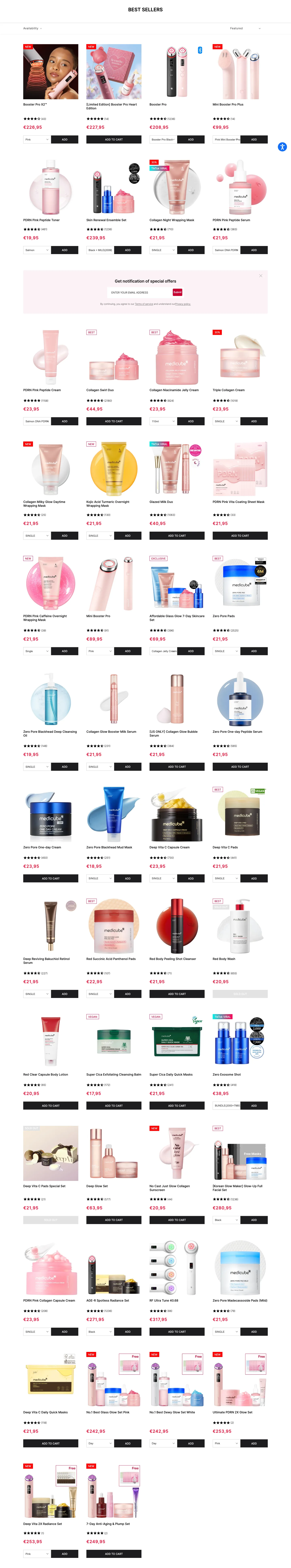 Best sellers grid with sign-up tile from medicube