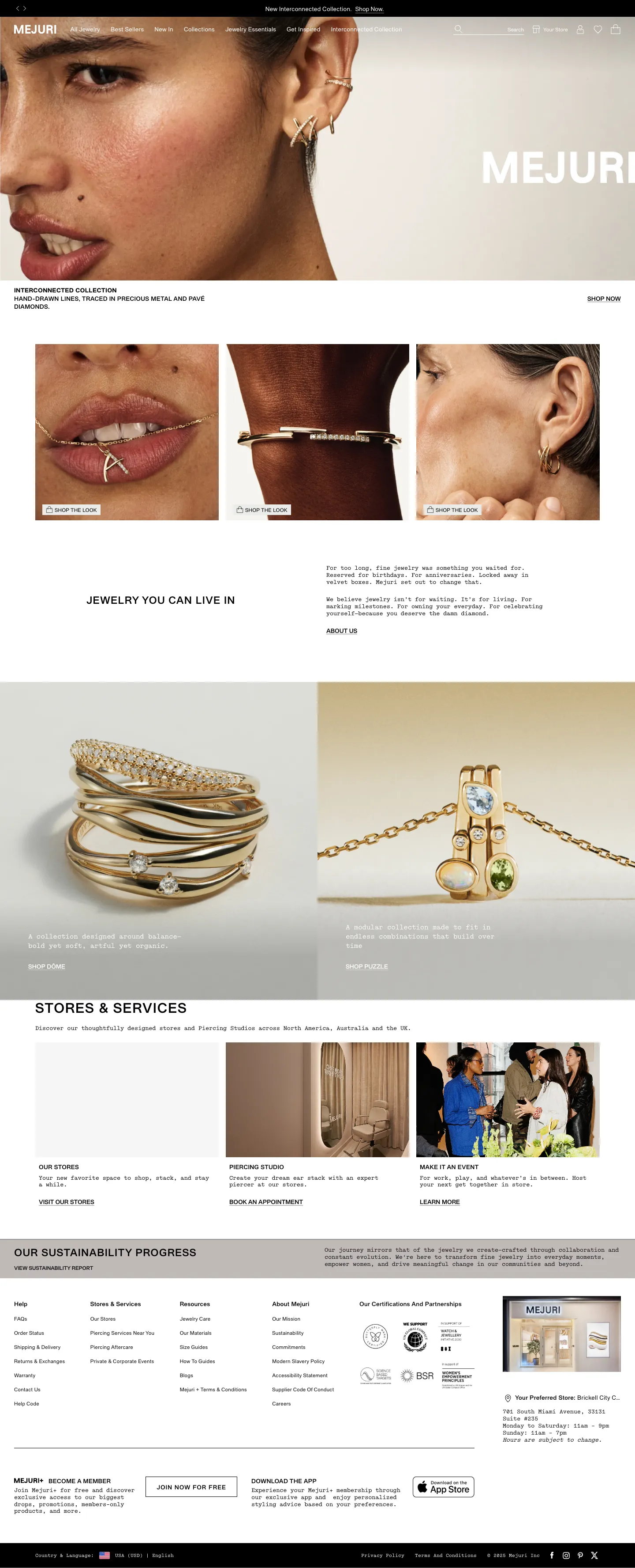 Mejuri, homepage (desktop)