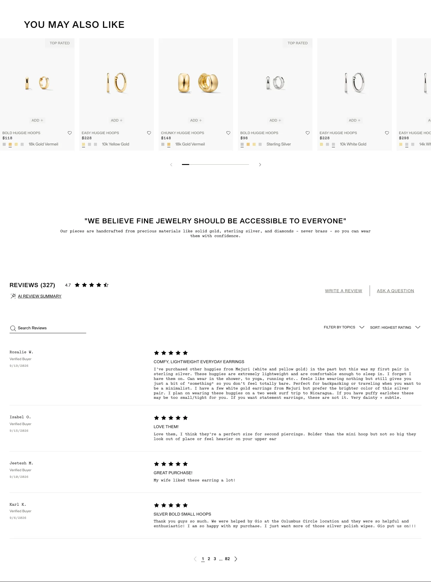 Review wall from Mejuri