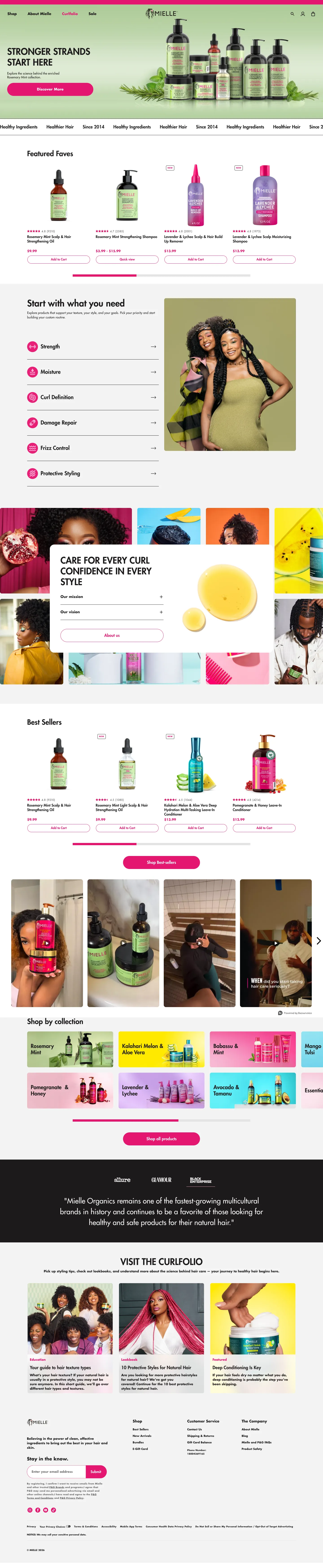 Mielle Organics, homepage (desktop)