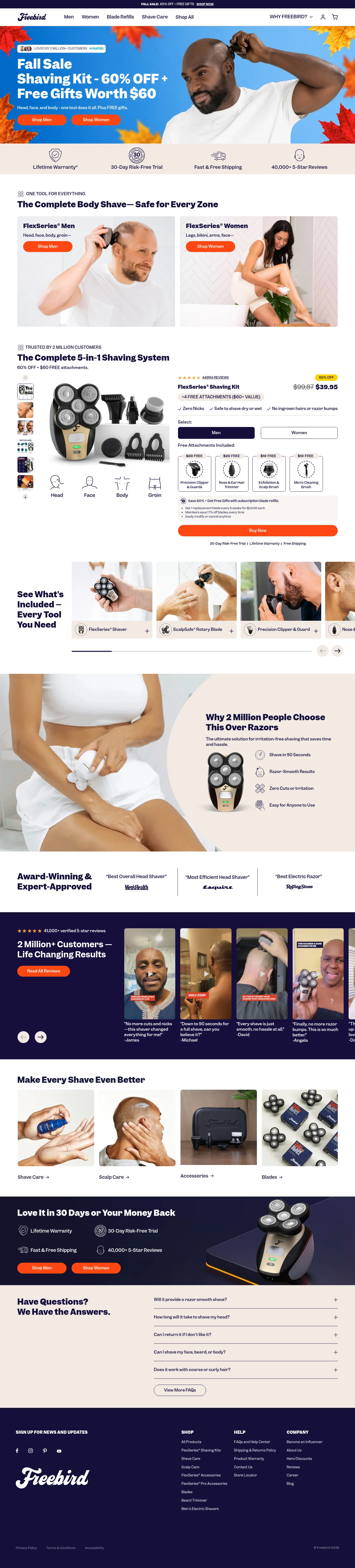 Freebird, homepage (desktop)