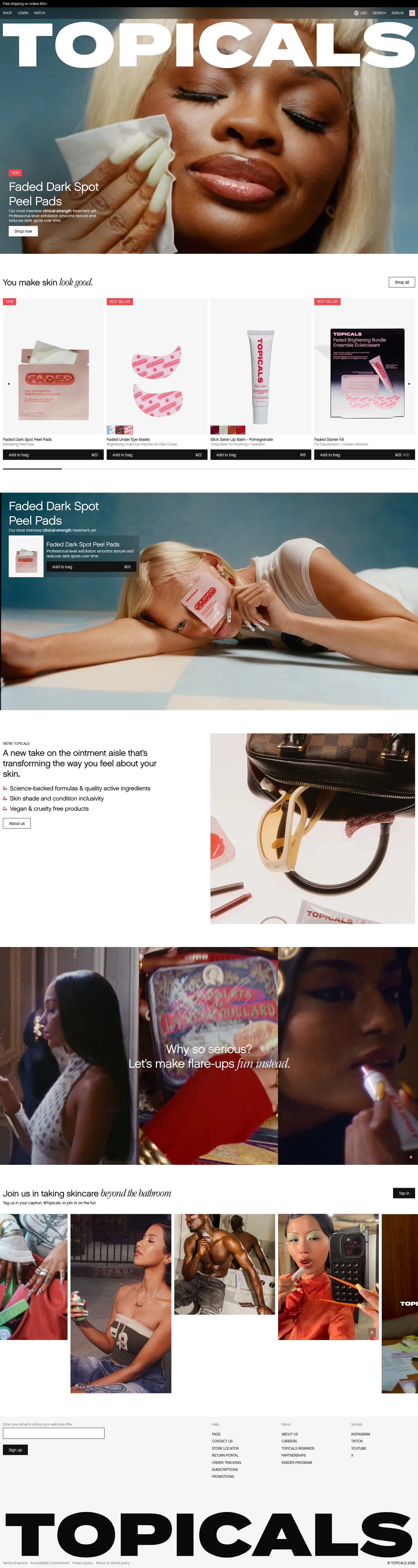 Topicals, homepage (desktop)