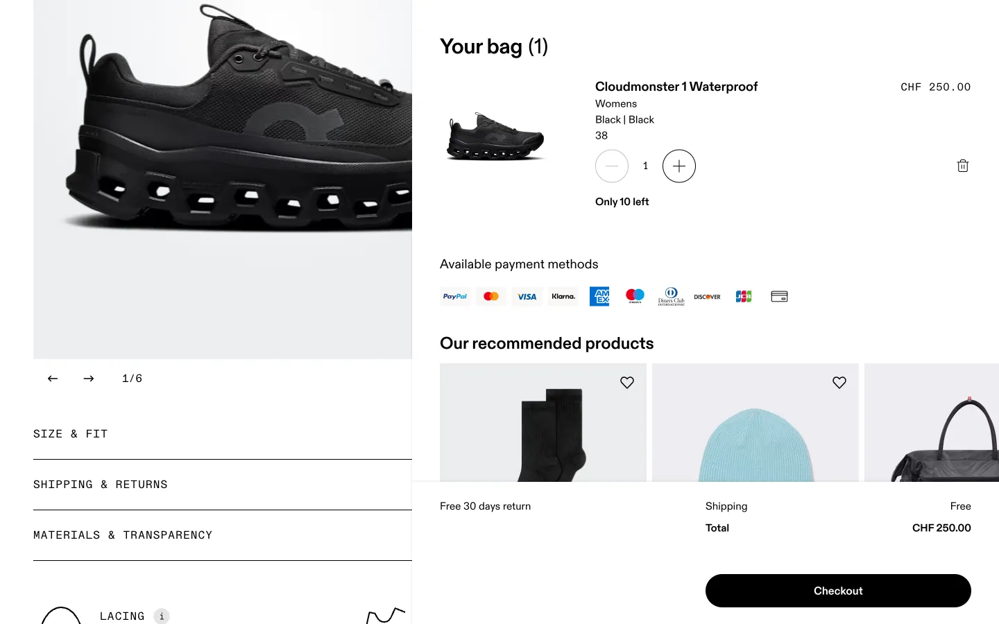 On Shop, cart (desktop)