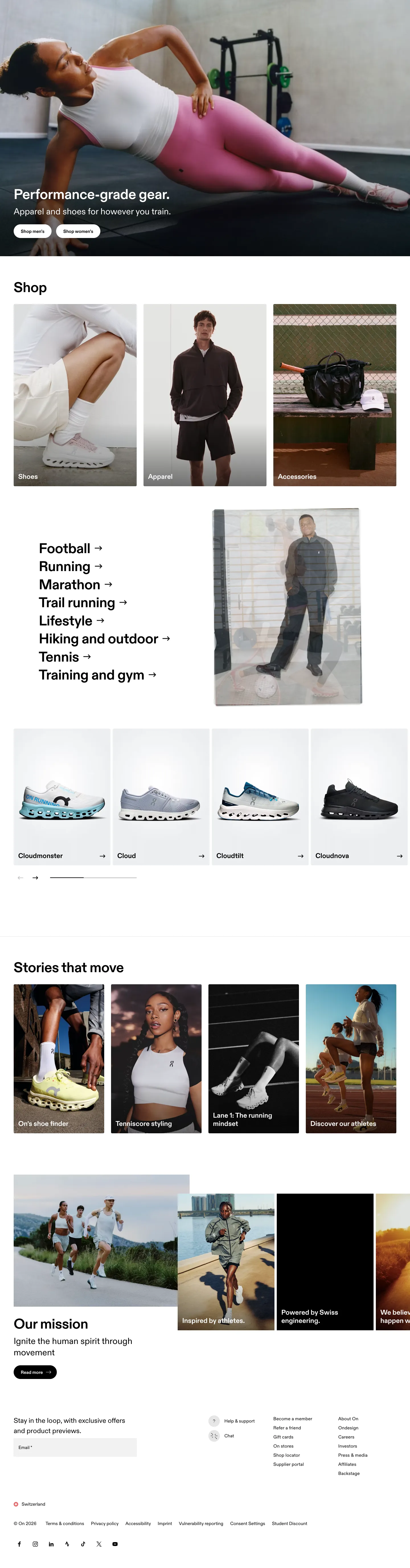 On Shop, homepage (desktop)