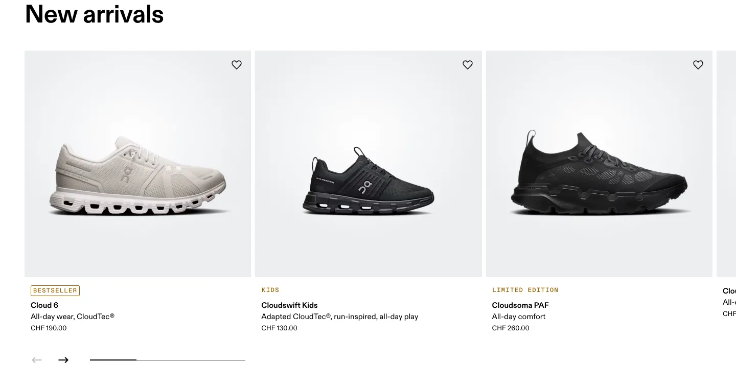 Product listing from On Shop