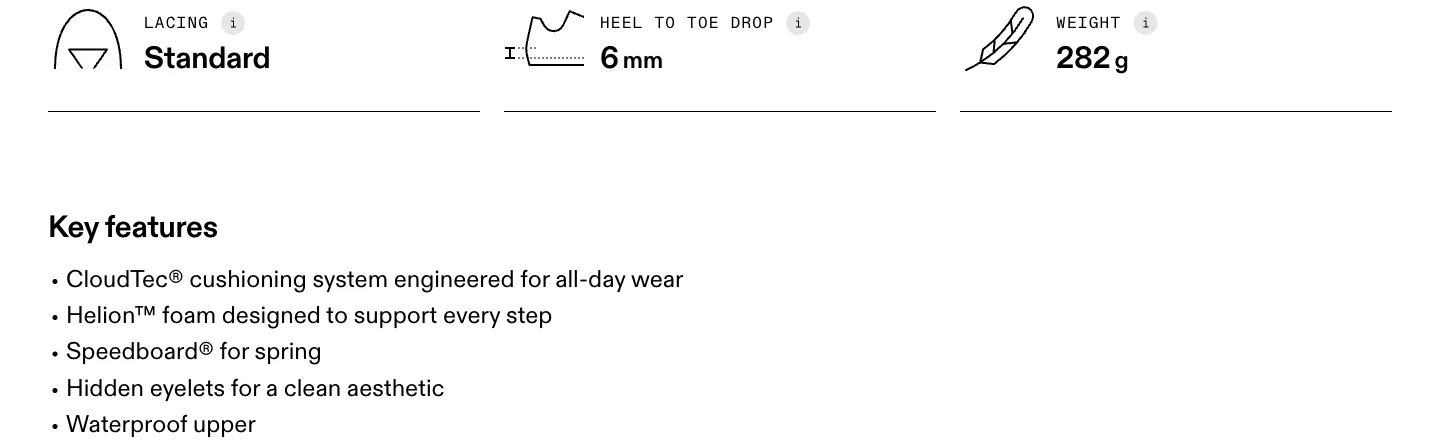 Specs and key features from On Shop
