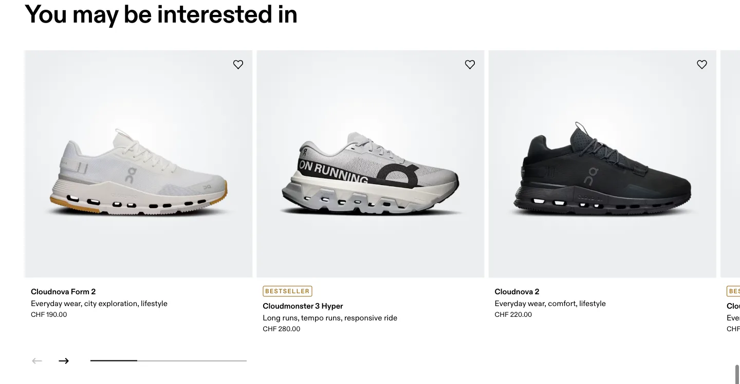 Product recommendations from On Shop