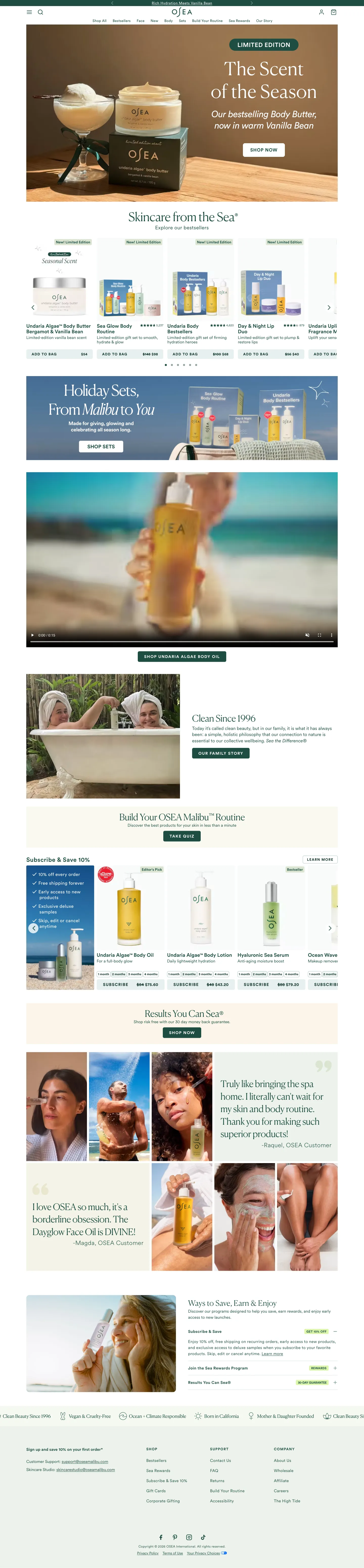 OSEA, homepage (desktop)