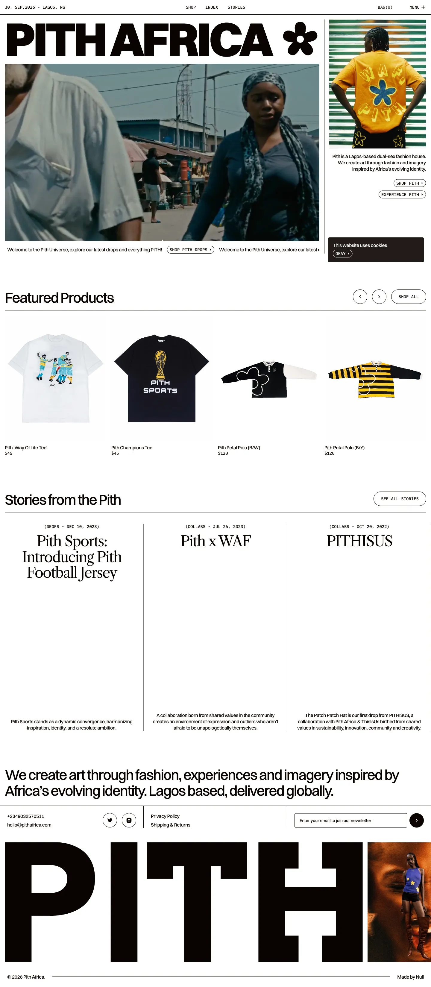 Pith Africa, homepage (desktop)