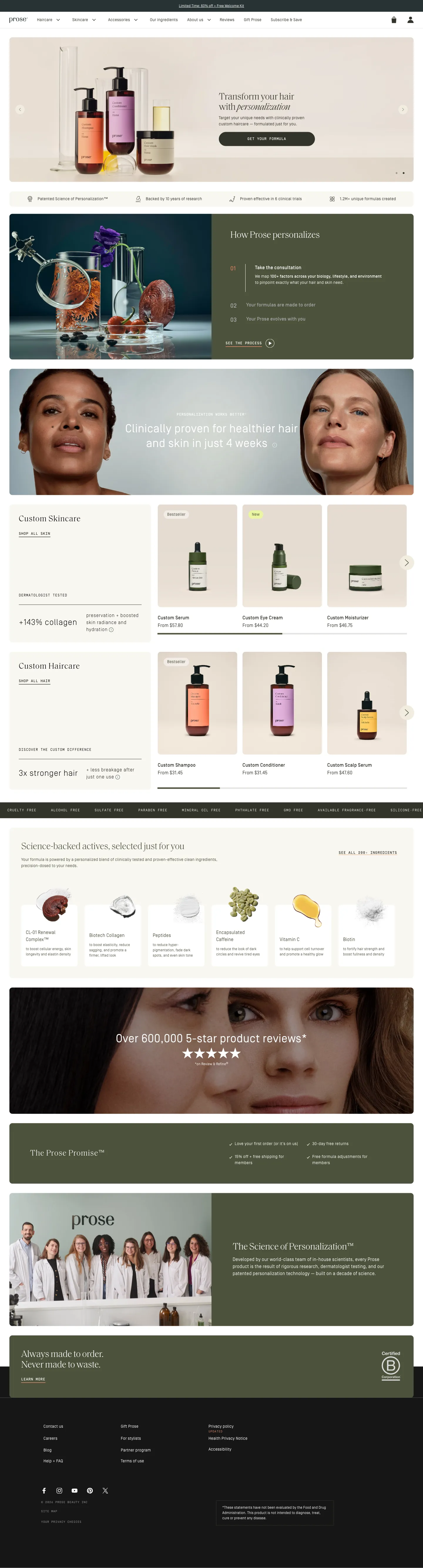 Prose, homepage (desktop)